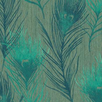 Papel pintado plumas pavo real La Maison - Papel pintado de diseño elegante, con estampado de plumas de pavo real en tonos vibrantes, fácil de aplicar y quitar, ideal para decorar paredes interiores, resistente y lavable