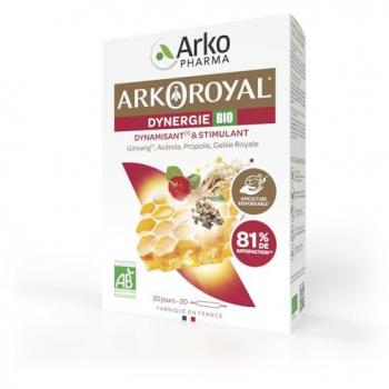 Arkopharma Arkoroyal Dynergie Bio 20 Ampollas de 10 ml con Ginseng, Gelée Royale, Acérola y Propóleos