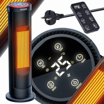 Calentador de ventilador de cerámica negro 2000W con 4 modos de funcionamiento, rango de temperatura de 15-35°C, ahorro de energía, temporizador, oscilación de 70°, mando a distancia y funcionamiento
