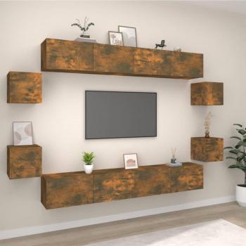 vidaXL Set de muebles de TV 8 piezas madera contrachapada roble ahumado 100 x 30 x 30 cm, Mueble de Salón, Mueble TV, Mesa de TV