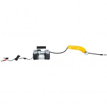 HOMCOM Compresor de Aire Portátil para Coche con Inflador y Bomba de Aire Eléctrica 12V 220W con 3 Adaptadores y Manómetro 25x9.5x15cm