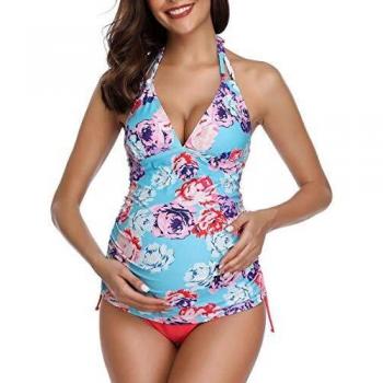 Traje de baño de Maternidad Verano Mae triángulo Halter Bikini Azul/Impreso Medium