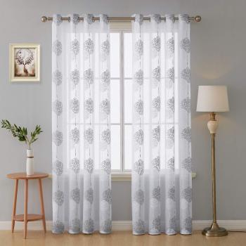 Deconovo Visillo Lino Efecto para Ventana Cortina Transparente para Niños 2 Paneles 140 x 240 cm Blanco Árboles