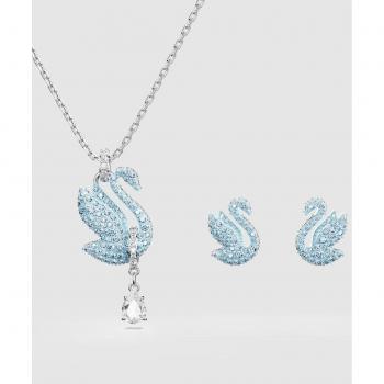 Swarovski Iconic Swan Rhodium-Plated Necklace and Earrings Set with Blue Pavé Crystals