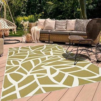 Alfombra Exterior Verde Motivo Natural 123x180 cm - Polipropileno Ideal para Terraza y Jardín