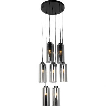 Lámpara colgante Art Déco negra con cristal ahumado 7 luces - Laura