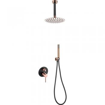 Conjunto de ducha empotrado monomando Thalos Stick negro oro rosa Imex
