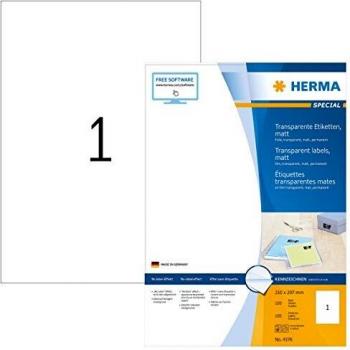 Etiquetas Transparentes A4 Herma 4376 - 100 Piezas, 210 x 297 mm, Adhesión Permanente y Resistente a la Intemperie
