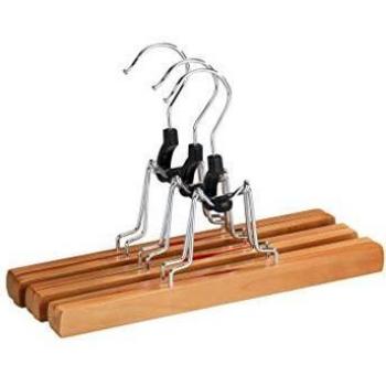 Set de 3 Cintres Premium para Pantalones de Madera Natural con Pinza - Wenko