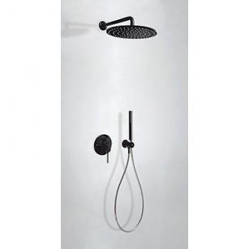 Tres Griferia - Kit De Ducha Monomando Empotrado Con Cierre Y Regulación De Caudal. · Cuerpo Empotrado Incluido · Ducha Fija Ø 300 Mm. Con Rótula. Material Latón. · Soporte Con Toma Pared. · Ducha Móvil Anticalcárea. · Flexo Satin