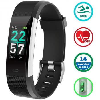 KUNGIX Pulsera Actividad, Pulsera Inteligente Impermeable IP68 con 14 Modos de Deporte, Pantalla Color Pulsera Podómetro con Pulsómetro, Monitor de Calorías, Sueño,Pulsera Deporte para Android y iOS