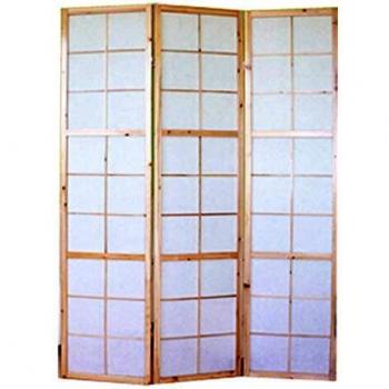 Biombo de 3 paneles en madera natural y papel de arroz 175x132 cm