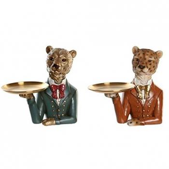 Figura Decorativa DKD Home Decor 17,5 x 11 x 23,5 cm Azul Dorado Marrón Leopardo Colonial (2 Unidades)
