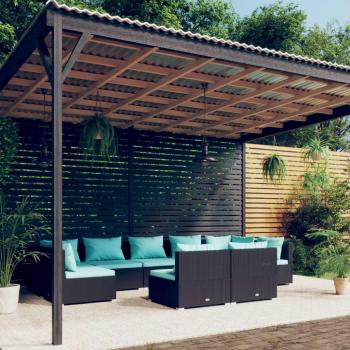 vidaXL 9-Piece Black Poly Rattan Garden Lounge Set with Cushions