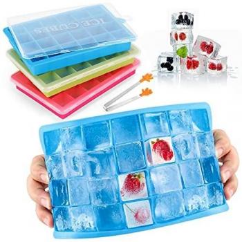 Gifort Bandeja de Hielo,Bandejas para Hielo Silicona con Tapa,Bandejas de Silicona,3 Pack Bandeja Del Cubo de Hielo de Calidad Profesional,Vino Frutas Hierbas Salsas Postres Cócteles Cola Whisky