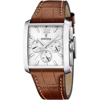 Festina Timeless Chronograph F20636/1 Reloj para Hombre con Esfera Plateada, Correa de Piel Marrón y Diámetro de 38mm
