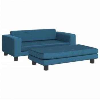 Sofá infantil con reposapiés en terciopelo azul 100x50x30 cm