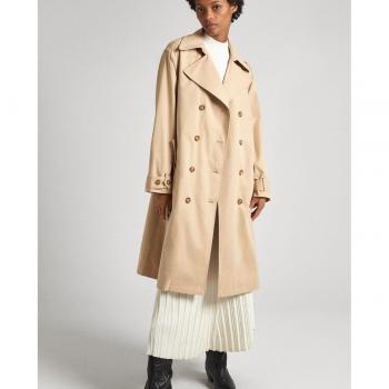 Gabardina Pepe Jeans Mujer Star Beige con Doble Botonadura y Cinturón