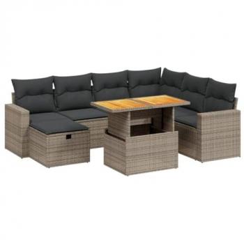 8-Piece Grey Poly Rattan Garden Sofa Set with Cushions