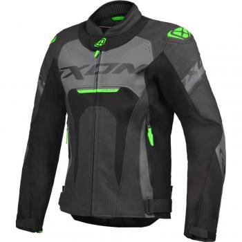 Chaqueta de cuero de moto Ixon Jackal Negra, Antracita y Verde, resistente al desgaste, con protecciones CE en hombros y codos, forro térmico extraíble, ventilación optimizada, ajuste en cintura y