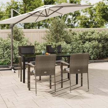 5 Piece Black and Grey Poly Rattan Garden Dining Set with Cushions
