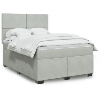 Cama box spring blanda con colchón de terciopelo gris claro 140x190 cm