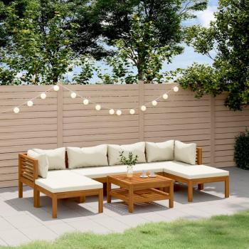 7 Piece Solid Acacia Wood Garden Lounge Set with Cream Cushions