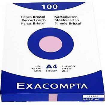 Exacompta Bristol - Tarjeta de registro, Liso, A4, paquete de 100 tarjetas, Liso, Rosa, A4, paquete de 100 tarjetas