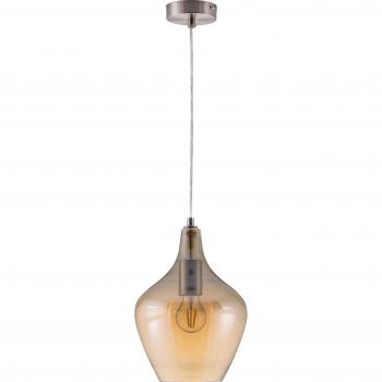 Lámpara colgante Paso de vidrio ámbar, 1 luz, níquel mate