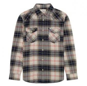 Wrangler Men's Relaxed Fit Navy Red Western Long Sleeve Shirt
