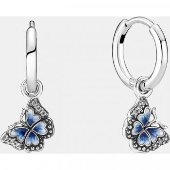 Pandora Moments Blue Butterfly Hoop Earrings Sterling Silver 290778C01
