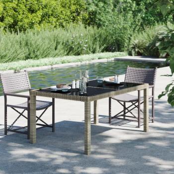 vidaXL Garden Table 150x90x75 cm Tempered Glass and Poly Rattan Grey