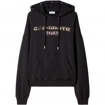 Off-White Men's Logo Print Hoodie in Grey | Size Medium | OMBB119F23FLE005 Color 1084