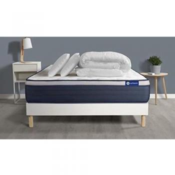 Pack Colchón Actiflex Max 140 x 190 cm con Muelles Ensacados y Viscoelástica - Altura: 26 cm - Color Blanco - Incluye Almohadas