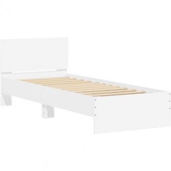 Estructura de cama con cabecero y luces LED blanco 90x200 cm