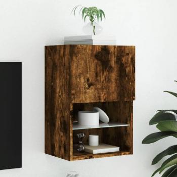 Mueble para TV con luces LED 40,5x30x60 cm en color roble ahumado, ideal para salón, diseño moderno y funcional
