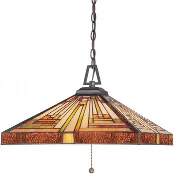 Lámpara colgante Stephen, bronce vintage, 3 bombillas, pantalla estilo Tiffany