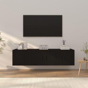 Set de muebles para TV 3 piezas madera contrachapada negro Vidaxl