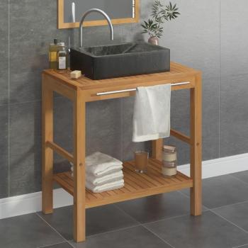 Mueble de baño de madera de teca con lavabo de mármol negro