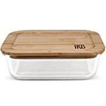IRIS BARCELONA - Contenedor Rectangular de Vidrio y Tapa de Bambú Natural, 640 ml | Contenedor de Vidrio para Alimentos | Tupper de Vidrio