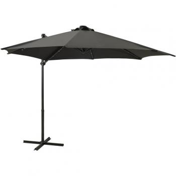 Parasol con poste y luces LED gris antracita 300 cm