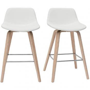 Set de 2 taburetes de cocina NONIE diseño blanco con madera clara 65 cm
