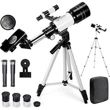 Telescopio Astronómico Zoom 150X HD 300/70 mm de Alta Ampliación Alcance de Viaje con Trípode, Portátil Equipado con Mochila y Adaptador de Teléfono Inteligente para Adultos, Niños y Principiantes