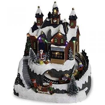 XOCOTŌ® Pueblo de Navidad Gimmelwald - Escena navideña Taller de Regalos con túnel y tren, dimensiones 19.5x15.5x21.5 cm, incluye iluminación LED y anim