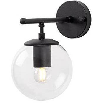 Aplique de pared Wellhome, estructura de metal negro, pantalla transparente, 15x24x24 cm, casquillo E14 Max 40 W