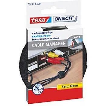Tesa Velcro Autoadhesivo Negro para Organización de Cables, Rollo 5m x 10mm