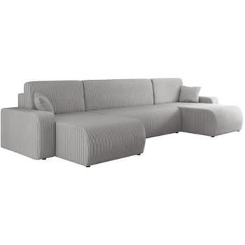 Sofá rinconero Shelton 103, gris, con función de descanso y caja de ropa de cama, dimensiones 312x145x82cm