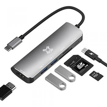 Hub USB-C XtremeMac 6 Puertos con HDMI, Lector de Tarjetas SD/Micro y Carga PD - Gris Espacial