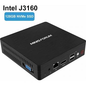Mini-PC procesador Intel Celeron J3160, Mini Ordenador con Windows 10 Pro 4GB RAM/128GB M.2 2280 SSD, Gráfico 4K UHD, Salida Dual HDMI+VGA, Wi-Fi, BT4.2, 1000Mbps LAN, con Sistema de refrigeración
