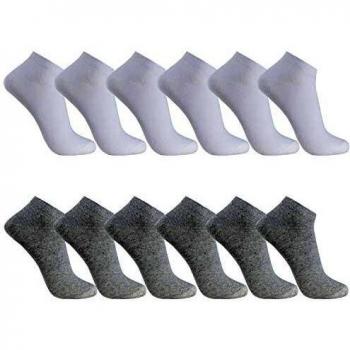 FALARY Calcetines Tobilleros Hombre 12Pares Deportivo Sciclismo Cortos Respirable Algodón Antideslizantes_BlancoGris_3942